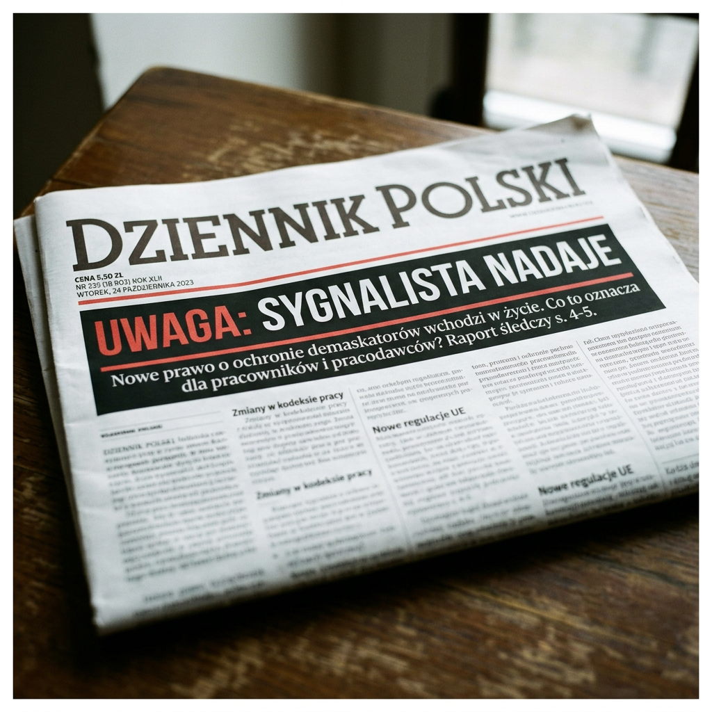 Headline of Dziennik Polski newspaper about whistleblower law and employee protection